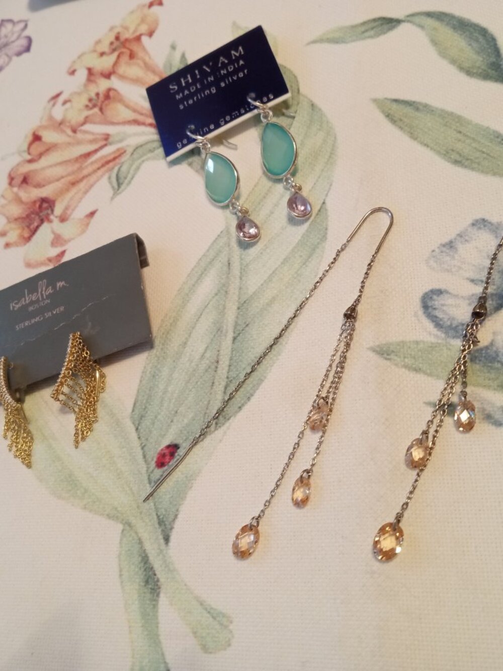 Lot 3 pairs GOLD plated + Sterling SILVER earrings ~ Amethyst Citrine Chalcedony